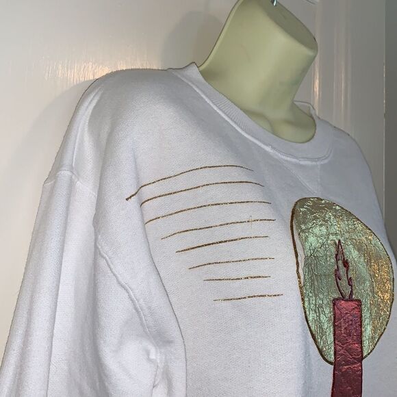 Vtg handmade Christmas candle white sweatshirt - Picture 6 of 13